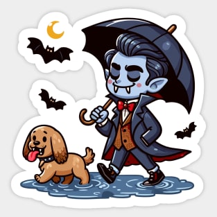 Vampire walking his cocker spaniel Sticker